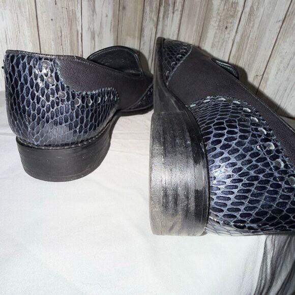 Stuart Weitzman Genuine Leather & Python Embossed Tassel Loafers | Navy Gray Sli - Picture 10 of 16